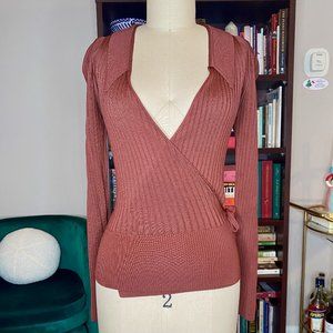 Rouje Paris Brown Wrap Shirt V Neck S XS EU 34 70s Glam